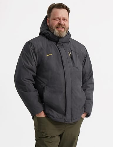 GEMYSE Herren Skijacke Winddichte Wasserdichte Fleece Winterjacke mit Kapuze für Outdoor(Graphitgrau,XL)