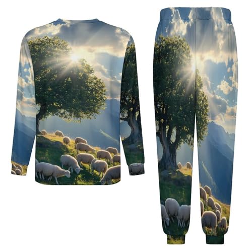 Mountain Landscape Sheeps Christian Men’s Pajama Set Long Sleeve Top And Pants Loungewear Sleepwear Pjs Nightwear4