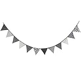 Material: Baumwolle LianLe Wimpelgirlande Wimpelkette Girlande für Dekoration 3.2 M Länge (Schwarz-Weiß-Stil)
