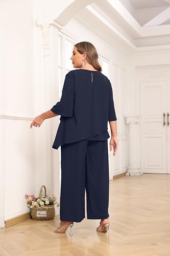 AOVDE Plus Size Pant Suits for Dressy Women Mother of Bride Pantsuits 2 Piece Outfits with Pockets for Wedding Guest3