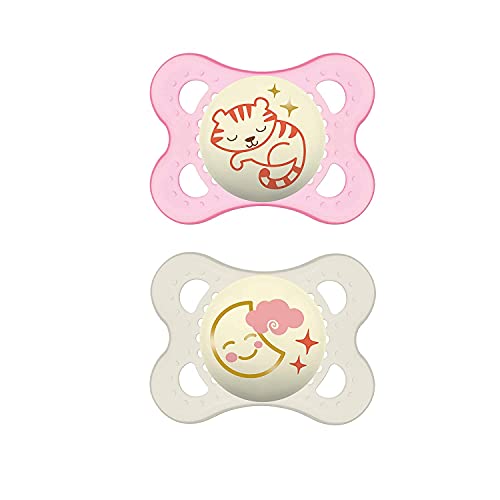 Image of MAM Original Day & Night Baby Pacifier, Nipple Shape Helps Promote Healthy Oral Development, Glows in The Dark, 0-6 Months, Baby Girl, 2 Count