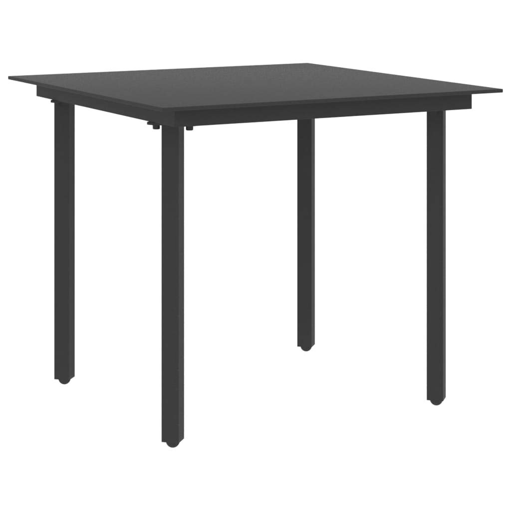 Table à dîner de jardin noire 80x80 cm en acier et verre trempé pour patio