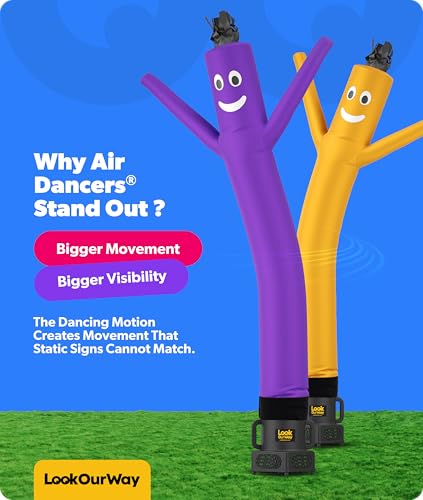 Image of LookOurWay Air Dancers Wacky Waving Inflatable Tube Guy - 7ft Tall Inflatable Advertising Waving Dancing Man with Sky Dancer Blower - Purple