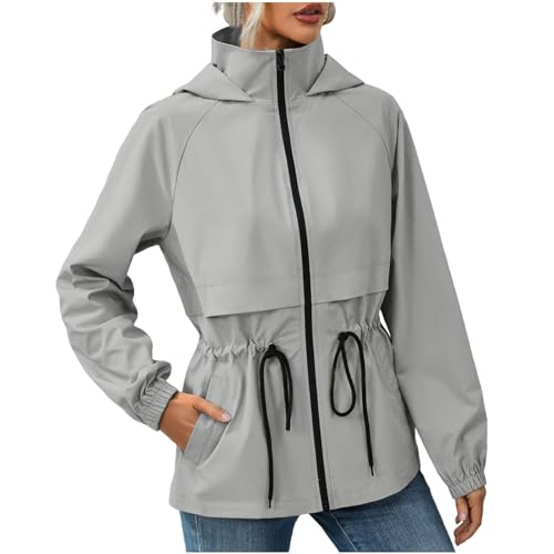 NUSGEAR Chaqueta Impermeable Mujer con Capucha Color Sólido, Abrigo Mujer Senderismo Otoño Invierno Hoodie Manga Larga al Aire Libre Casual