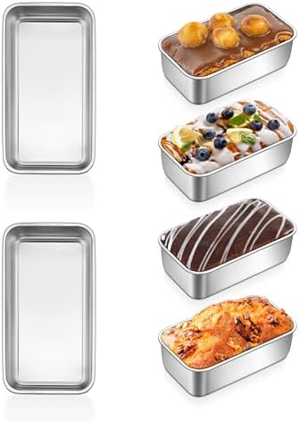 P&P CHEF Mini Loaf Pans Set, 6 PCS Small Bread Loaf Pan for Baking, 6.3 x 3.5 Inch Stainless Steel Baking Pans for Homemade Bread, Meatloaf, Cake and Brownies, Healthy & Non Toxic, Dishwasher Safe - Thumbnail 3