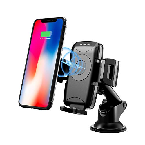 Mpow Dashboard/Windshield Car Mount, Qi Fast Wireless Charger, with Car Charger and Suction