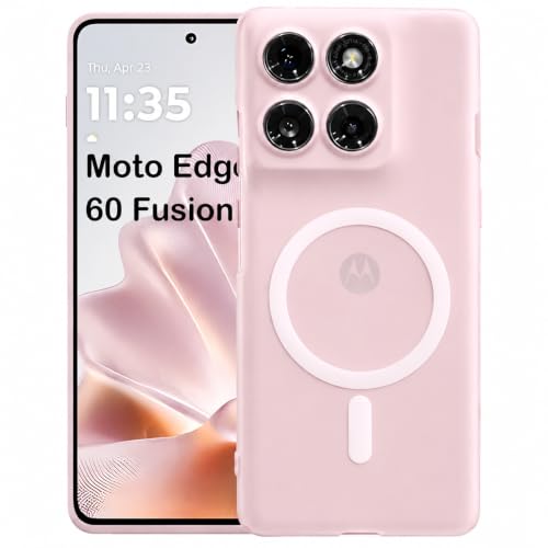 Image of DIZORO Matte Case for Motorola Edge 60 Fusion Compatible with MagSafe, Camera Lens Full Protection, Shockproof Translucent Frosted TPU Soft Phone Cover, Anti-Fingerprint (Pink)