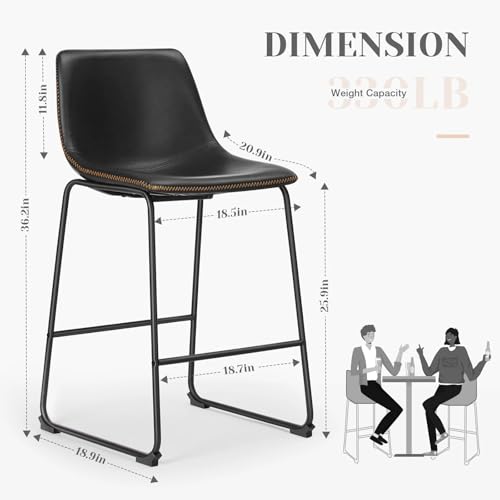 Set de 2 Butacos de Piel PU, Altura de Barra, Sillas Modernas de Comedor con Cojín Cómodo Color Negro SYBESTE Modelo SYB-110272 miniatura 3