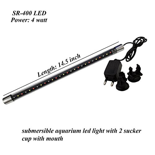 Image of VENUS AQUA Glass Aquarium Led Light, Fully Submersible Led Lamp For Fish Tank Adjustable Led Light With 2 Suction Cup /Ac : 220-240 /50Hz (Three Colour, Sr-400 Led-14.5 Inch)