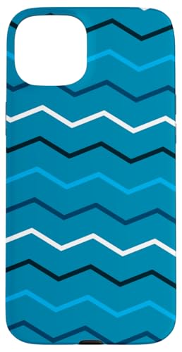 Hülle für iPhone 15 Plus Light Blue Dark Blue Zigzag Waves Ocean Modern Pattern