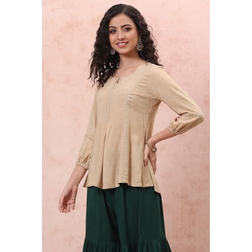 Image of Rangriti Gold Liva Flared Indie Top for Women