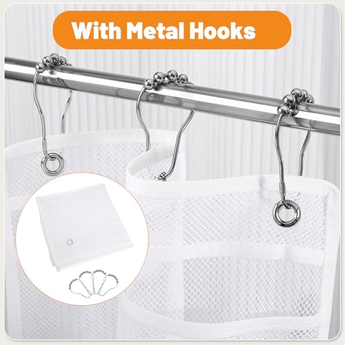 Dntorx 2 Pack Mesh Shower Hanging Caddy, 7 Pockets Hanging Shower Organizer with Metal Loop, Portable Bathroom Shower Bag for Shampoo, Body Wash, Soap, and Cruise Ship Essentials - Thumbnail 4