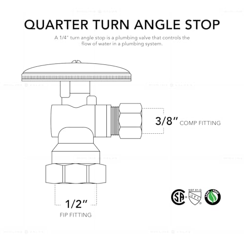 Image of Midline Valve 81112QS-OM-5 Water Supply Stop Valve with Quarter Turn Wheel; Angle Shut-off for Toilet, Sink, Dishwasher; 1 /2'' FIP x 3 /8'' Compression; Chrome Plated Brass (5 PK)