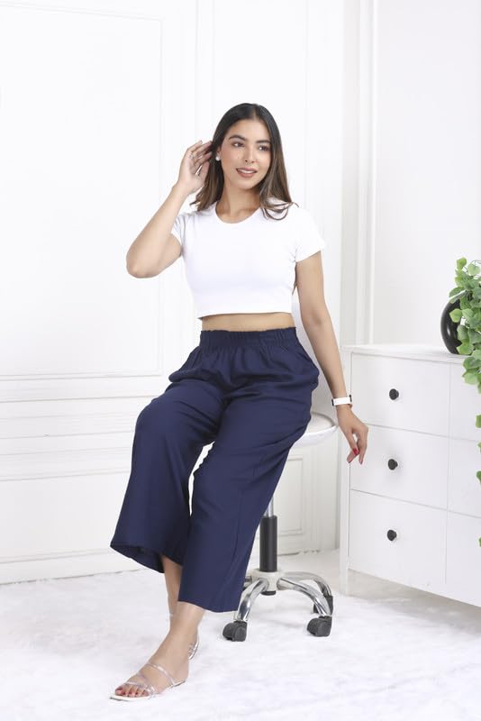 Image of Mlada Rayon Palazzo Pants for Women | Palazzo Pant for Women | Palazzo for Office Wear | Mid Rise Palazzo Pants | Regular Fit Palazzo Pants for Women | Relaxed Palazzo Pants | Solid Palazzo Pants