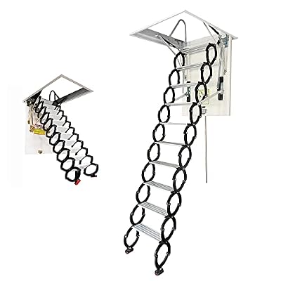 INTSUPERMAI Attic Ceiling Ladder Retractable Attic Folding Extension Ladder Loft Stairs Ladder Attic Stairs Pull Down Ceiling Mounted Folding Ladder 12 Steps Max 10ft Height 27.56 x 35.43inch Black