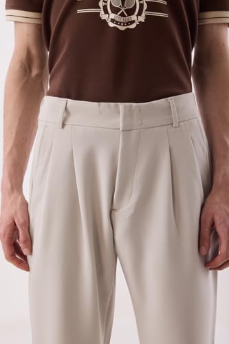 Image of SNITCH Men Formal Trousers | Slim Fit Pleated Front Design | Durable Polyester Blend with Medium Stretch | Perfect for Office & Formal Occasions