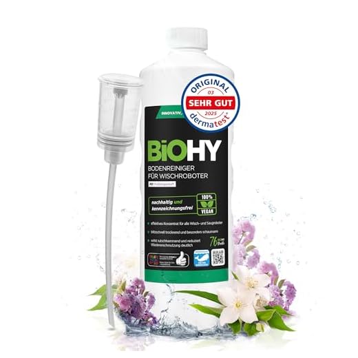 BiOHY Bodenreiniger für alle Wischroboter mit Frühlingsduft (1l Flasche) + Dosierer | Schaumarm & Streifenfrei | Reinigungsmittel Konzentrat für alle Böden