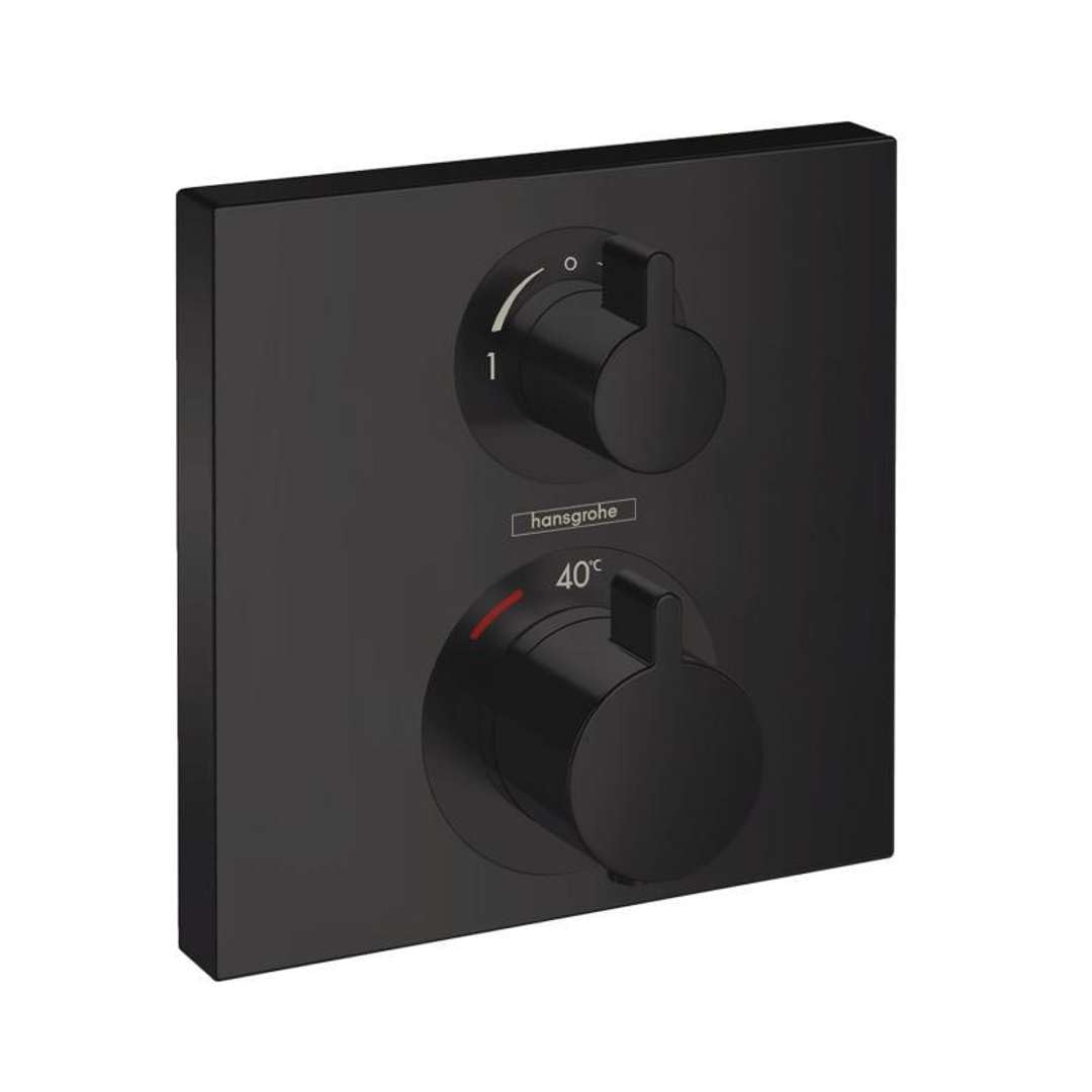 hansgrohe Ecostat Square - Thermostat Concealed, Thermostatic Mixer with Safety Stop at 40 °C, Thermostat Square, Mixer tap for 2 Functions, matt Black, 15714670