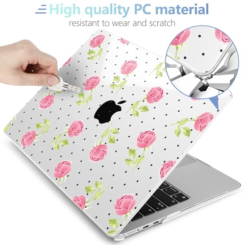 Image of MEEgoodo for M5 /M4 /M3 /M2 MacBook Air 15 inch Case 2026 2025 2024 2023, Case Fit Model (A3448 /A3241 /A3114 /A2941) for MacBook Air 15.3 inch, Watercolor Roses&Polka Dots