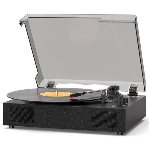 VICTRESS Vintage Vinyl Record Player with Built-in Stereo Speakers, Bluetooth Turntable for Vinyl Records with Bass & Treble Control, 3-Speed Belt-Drive, RCA/AUX/Headphone Jack, Gift for Music Lovers