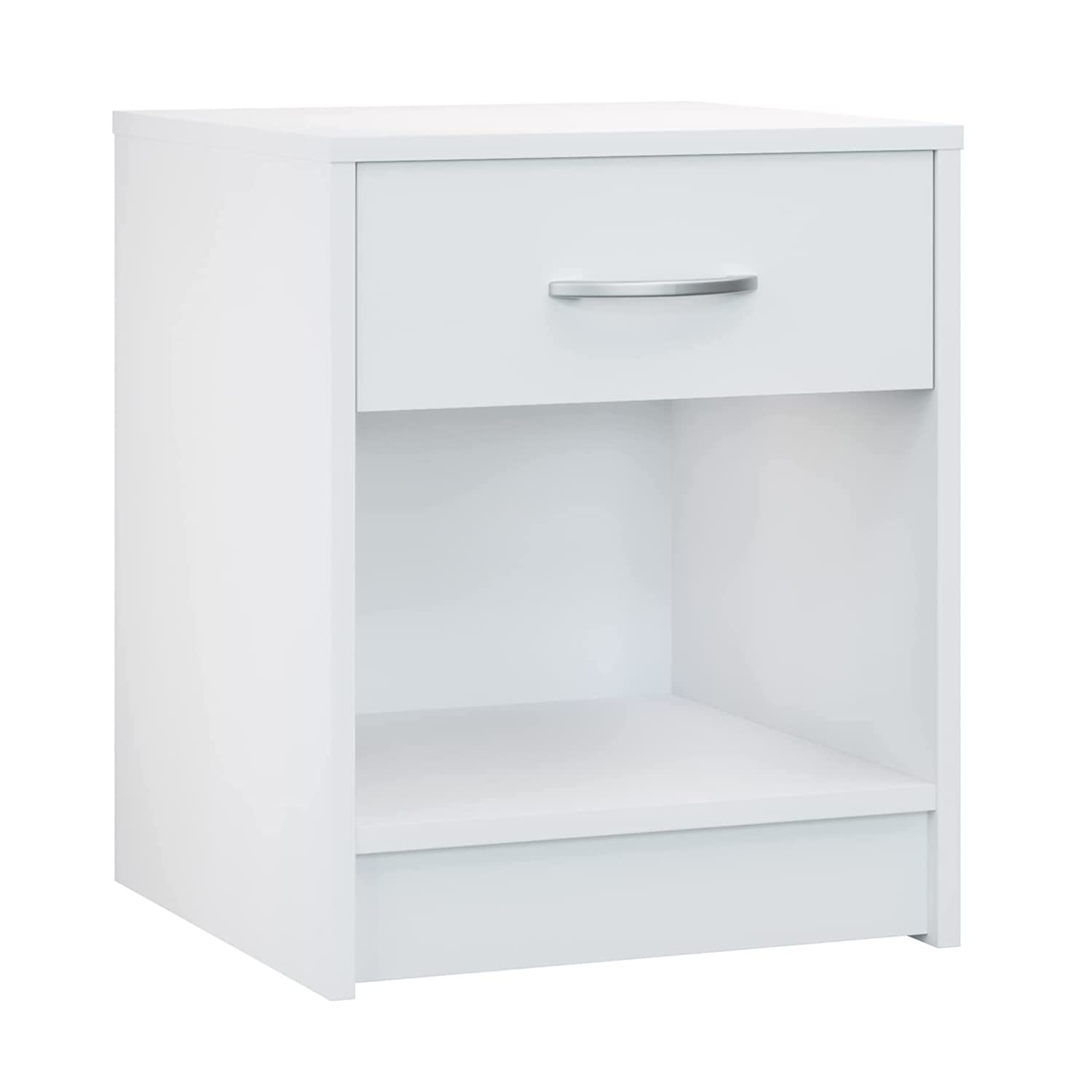YORKSHIRE HOMEWARE Bedside Table With Drawer | Small Side End Table for Living Room |Bedroom Bedside Cabinet |Indoor Storage Unit With Metal Handles and Runners, White 30D x 37W x 38H centimeters
