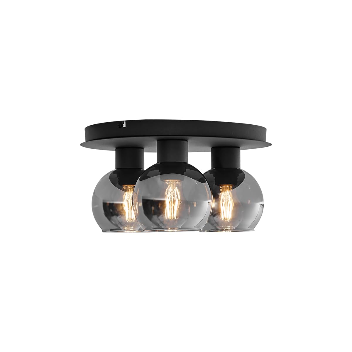 Qazqa Art Deco Deckenleuchte, Deckenlampe - Vidro - Schwarz mit Rauchglas, Rund, 3-flammig, 32cm, Ideal als Flur, Schlafzimmerlampe und Wohnzimmerlampe