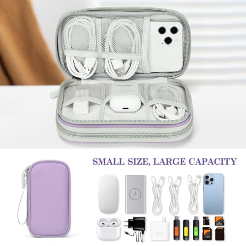 Image of FYY Electronic Organizer, Travel Cable Organizer Bag Pouch Electronic Accessories Carry Case Portable Waterproof Double Layers All-in-One Storage Bag for Cable, Cord, Charger, Phone,-Light Purple