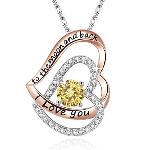 Yosikcaes 925 Sterling Silver Double Heart Ladies Pendant Necklace Plated With 18K Rose Gold Valentine's Day Anniversary Birthday Gift Christmas Gift For Her-November #TOP5