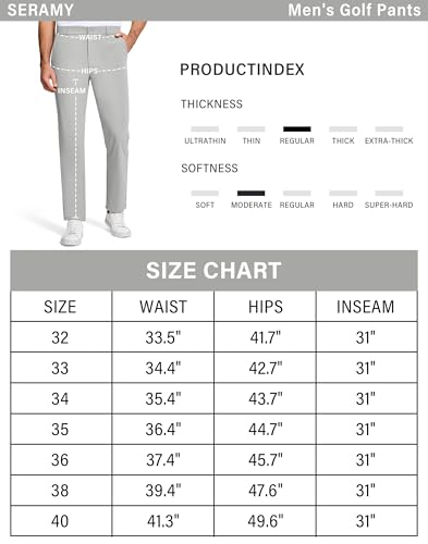 SERAMY Calça masculina de golfe 78,7 cm entrepernas stretch slim fit vestido casual trabalho secagem