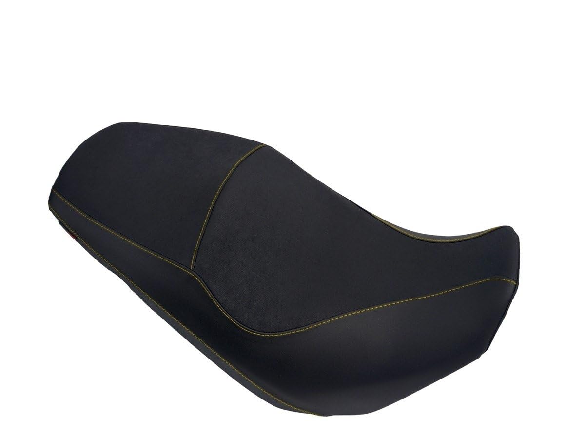 Housse de selle V-Strom 650 avec coutures bleues et finition noire