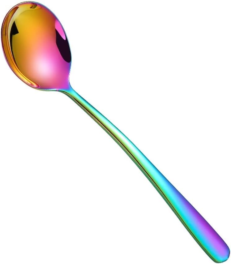 Tablespoons 10pcs Stainless Steel Spoon, Spoon Set, 7.4in Coffee Spoon Colored Ice Cream Spoon (round) Serving Spoon (Color : Gold)