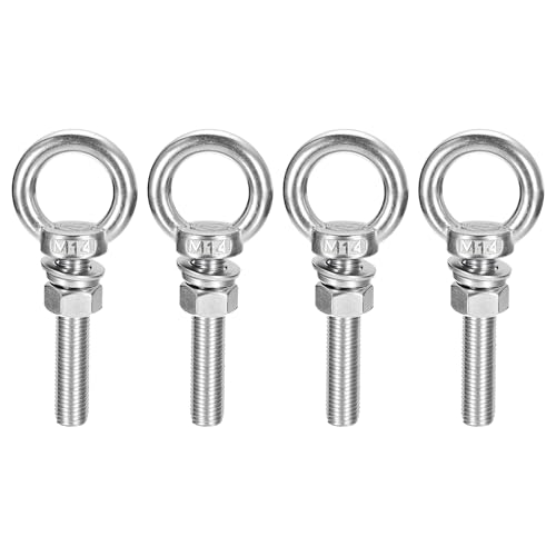 Image of uxcell Lifting Eye Bolt, 4 Sets M14 x 80mm Eye Bolt with Nut Washer 304 Stainless Steel Shoulder Lifting Ring Eye Bolt for Hanging Item