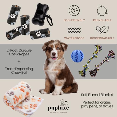 PupLuxe Welpen-Starter-Set, schwarz, 22-teilig, ideal für Hundetrainingsset, tolles Willkommensgeschenk, neues Welpen-Set, ideal für Erstbesitzer und erfahrene Besitzer, neues Hundebündel