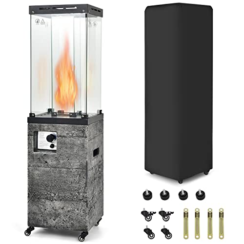COSTWAY Outdoor Gas Patio Heater, 12 KW Flame Adjustment Portable Propane Fireplace with Lockable...