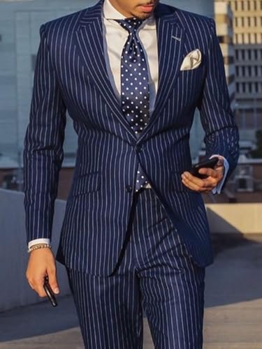 Men's Suit 2 Pieces Navy Blue Pinstripe Blazer and Pants Formal/Casual Wear2