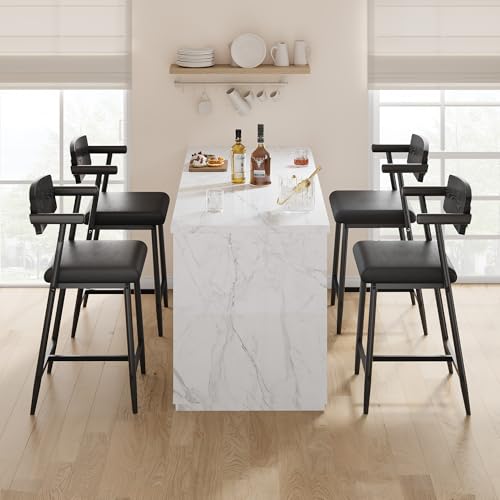 Image of GarveeHome Counter Height Bar Stools Set of 2 with Arms, 26 in Upholstered Modern Bar Stools Set with Wood Back & Footrest for Kitchen Island, Counter Bar, Wider Seat, Easy Assembly,Retro Black