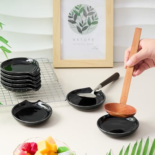 Image of Irenare 8 Pcs Ceramic Spoon Rest for Stove Top, 3.74 Inch Porcelain Spoon Holder, Coffee Utensil Rest Heat Resistant Dishwasher Safe for Home Kitchen Accessories Gift(Black)