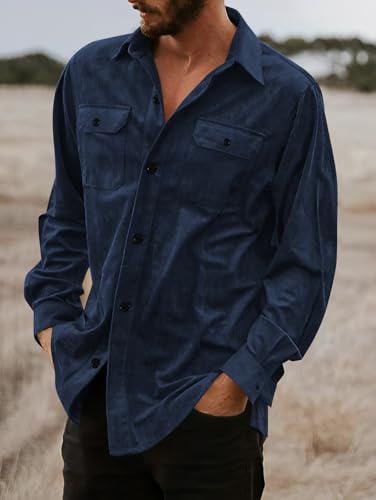 Image of ZAFUL Men's Faux Suede Button Down Shirts Jacket Lightweight Shirt Jacket Long Sleeve Work Coat Solid Color Overshirt