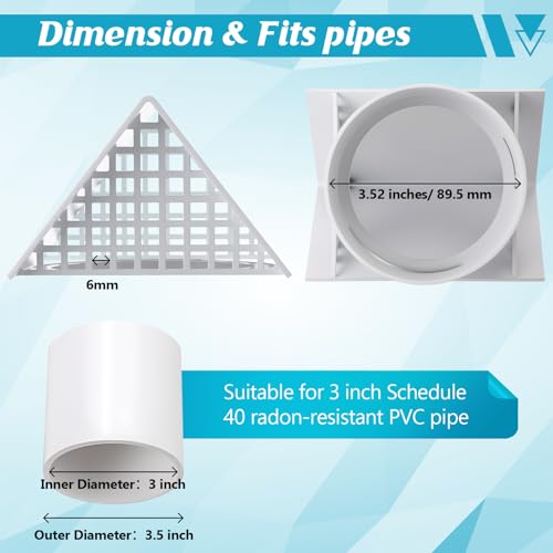 Radon Vent Cap for 3\'\' Schedule 40 PVC Pipe, Aluminum Alloy 6mm Mesh Roof Vent Cap for Radon Flue Roof Ventilation System, Protect PVC Pipe, Stop Rain, Snow, Leaves & Small Animals from Entering - Thumbnail 2
