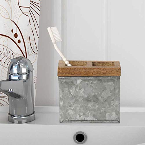 Nu Steel CFT4H Confetti Bathroom Toothbrush Holder & Makeup Organizer In Galvanized Steel And Wood thumb #3