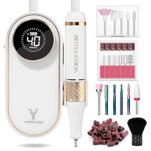 Image of YOKE FELLOW Nail Drill Machine - 4000RPM Nail Drills for Acrylic Nails Professional with 12 Drill Bits for Electric Nail File Manicure Pedicure Home Use (White)