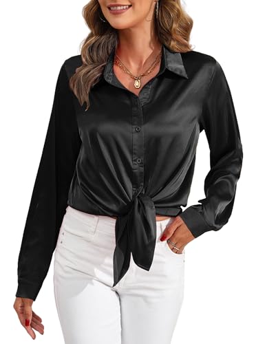 【TESSUTO PREMIUM & CONFORTEVOLE】Realizzata in satino di alta qualità dalla morbida lucentezza setacea. Questa camicia di satino elegante è incredibilmente leggera, traspirante e piacevole sulla pelle, ideale come blusa per primavera e autunno e per le serate estive