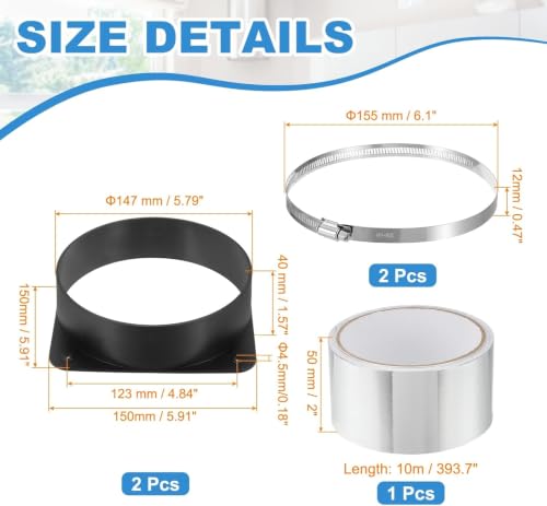Kit bride conduit sèche-linge 6 pouces avec 2 plaques murales ABS et colliers