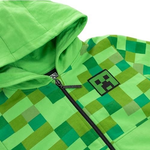 Minecraft Pullover Jungen | Creeper Zipper Hoodie für Kinder | Gaming Kapuzenpullover für Jungs Grün 158