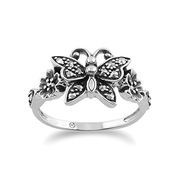 Gemondo Plata De Ley 0,28 Quilates Marcasita Estilo Victoriano Anillo Mariposa