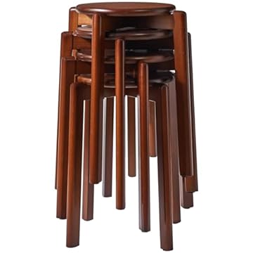 YMYNY Set di 4 Sgabelli Rotondi in Legno, Sgabello da Bar, Sgabello Impilabile, Antiscivolo Sedia, Sgabello Gambe in Legno Curvate, per Soggiorno, Sala da Pranzo, Cucina, 27×27×45CM Marrone HBD026H-4