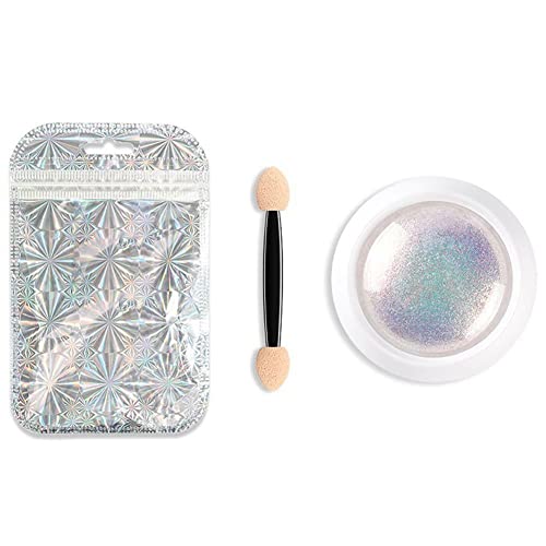 Neon White Chrome Nail Powder, Iridescent Aurora Mermaid Chrome Pearl Nail Glitter Powder Holographic Manicure Nail Art Decoration Powder, Magic Nail Chameleon Powder Metallic Mirror Effect (1 Pack) #TOP2