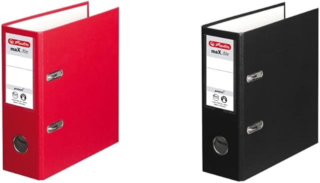 Herlitz max.file Protect A5 Upright Lever Arch File - Red &max.file Protect A5 Upright Lever Arch File - Black
