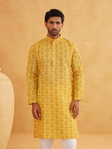 Image of SOJANYA Men's Cotton Blend Kurta with Ethnic Motifs Print