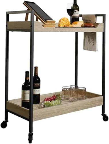 EUQKKWLOY 2-Tier Metal & Wood Kitchen Serving Cart Locking